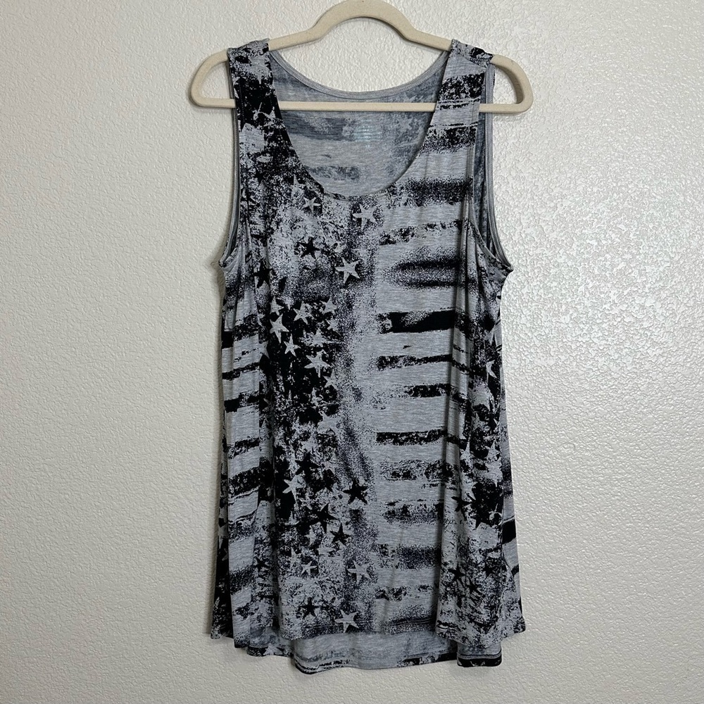 Cynthia Rowley Gray Patriotic Very Soft Tank Top, Size 1X